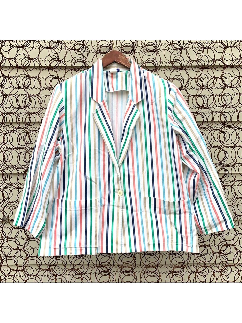 Vintage 80s 90s colorful striped blazer jacket